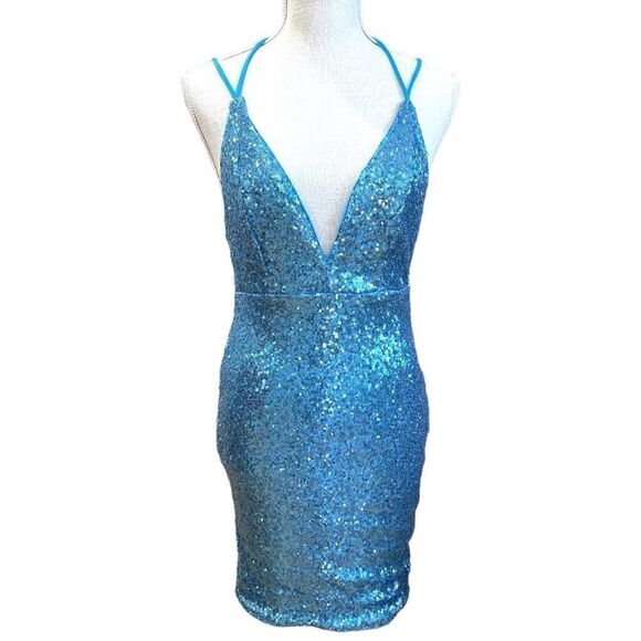 Hello Molly Glitter Gypsy Dress In Blue Sequins Size 4US - Picture 2 of 9